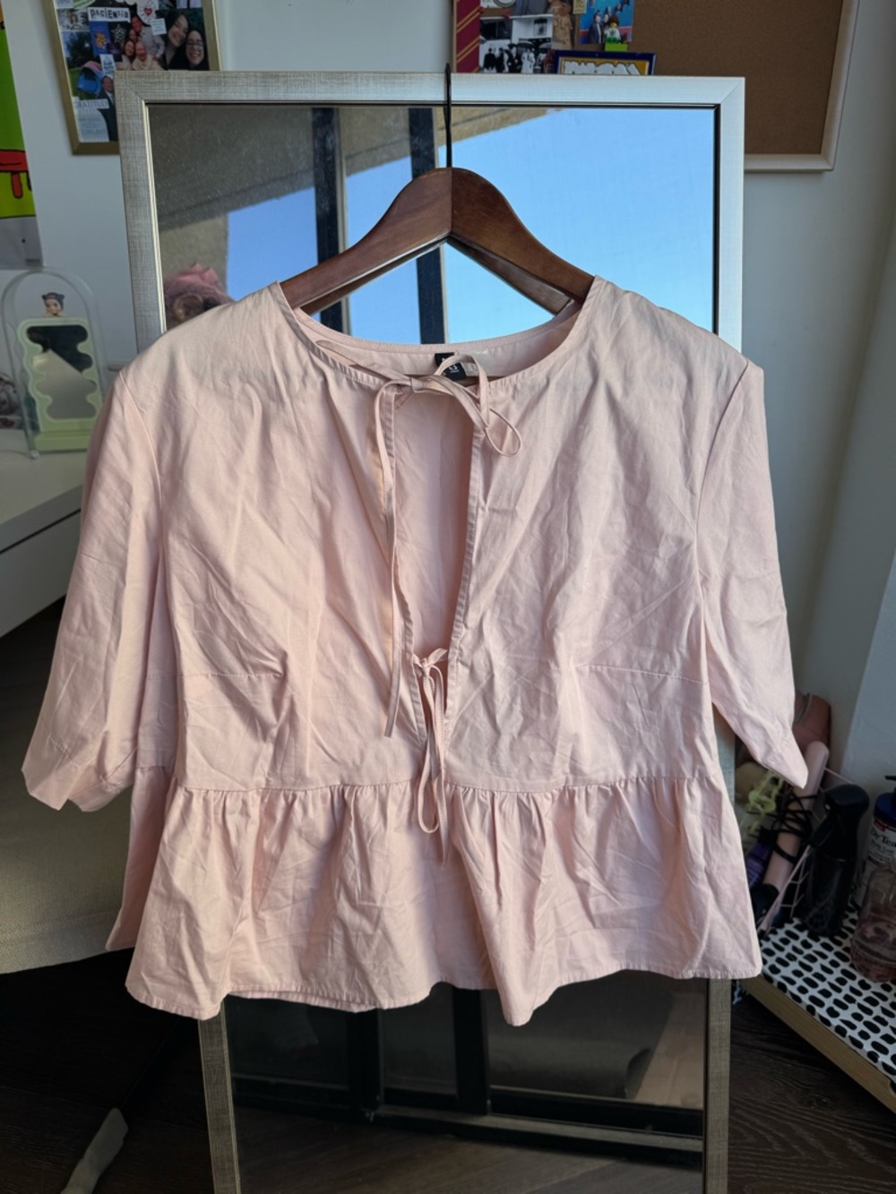 H&M Pale Pink Tie-Front Peplum Top NWOT